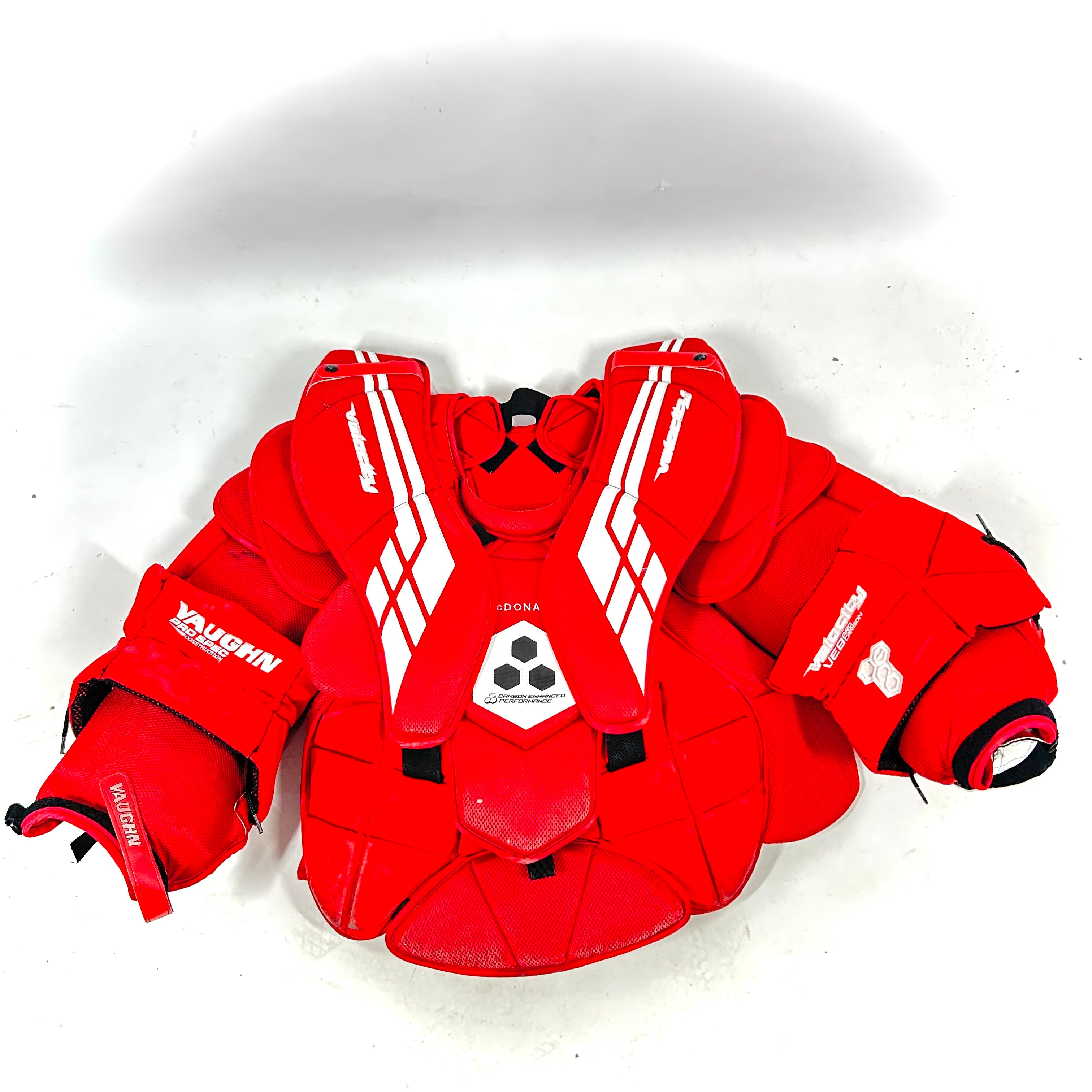 Vaughn VE8 - Plastron de gardien de but Pro Stock d'occasion (rouge)